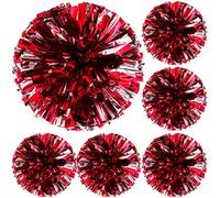 Sumind 6 Pcs Metallic Cheerleading Pom Poms 12 Inch Red Silver Cheerleading Handheld Squad Pompoms for Sports Team Cheer Spirit Games Dance Party Adults