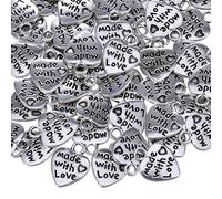 Sumind 60 Pcs Made with Love Charms Antique Silver Heart Charm Pendant Made with Love Tags for DIY Crafts Jewelry Making Findings Accessories