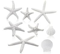 Sumind 8 Pcs White Starfish and Scallop Shells Decor White Aquarium 1-4 Inch Mixed Fish Tank Decor Resin Natural Beach Sea Shells Decorations for DIY Crafts Wedding Party Beach Home