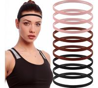 Sumind 9 Pieces Thick Non-Slip Elastic Sport Headbands, Elastic Silicone Grip Exercise Hair and Sweatbands for Yoga (Nude,Brown,Black)
