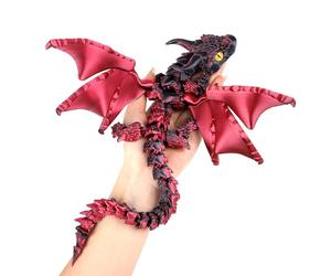 SUMLAND 3D Printed Dragon with Wings,3D Printed Animals Toys,Black Red
