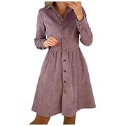 SumLeiter Women's Corduroy Dresses Casual Dresses Swing Long Sleeve Shirt Dress Single Breasted Blouse Dress Elegant Long Shirt Autumn Linen Tunic Dress Mini Dress Vintage Shirt Dress Winter Dress