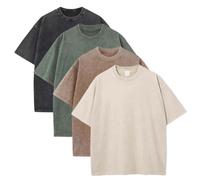 Sumleno 4 Pack Men's Summer Oversized T-Shirts Unisex Vintage Baggy Heavy Cotton Tee Short Sleeve Loose Solid Casual Tops, Black+green+khaki+beige, XL