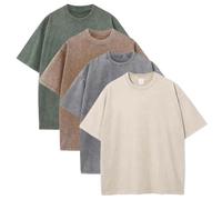 Sumleno 4 Pack Men's Summer Oversized T-Shirts Unisex Vintage Baggy Heavy Cotton Tee Short Sleeve Loose Solid Casual Tops, Green+khaki+grey+beige, M
