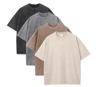 Sumleno 4 Pack Men's Summer Oversized T-Shirts Unisex Vintage Baggy Heavy Cotton Tee Short Sleeve Loose Solid Casual Tops, Black+grey+khaki+beige, L