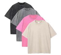 Sumleno 4 Pack Men's Summer Oversized T-Shirts Unisex Vintage Baggy Heavy Cotton Tee Short Sleeve Loose Solid Casual Tops, Black+grey+pink+beige, L