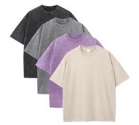 Sumleno 4 Pack Men's Summer Oversized T-Shirts Unisex Vintage Baggy Heavy Cotton Tee Short Sleeve Loose Solid Casual Tops, Black+grey+purple+beige, M