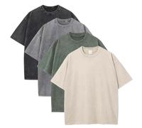 Sumleno 4 Pack Men's Summer Oversized T-Shirts Unisex Vintage Baggy Heavy Cotton Tee Short Sleeve Loose Solid Casual Tops, Black+grey+green+beige, M