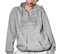 Sumleno Fairy Grunge Clothes Alt Emo Clothing Y2k Zip Up Hoodie Oversized Hooded Sweatshirt Harajuku Aesthetic Jacket, H, S