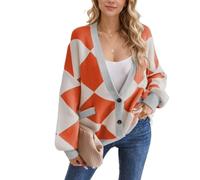 Sumleno Women Y2k Aesthetic Cardigan Sweaters Argyle Long Sleeve Open Front Knit Outerwear Trendy Oversized Fall Tops