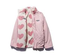 Sumleno Women's Fleece Sherpa Jackets Reversible Kawaii Heart Print Fuzzy Zip Up Cutecore Coats Aesthetic Y2k Gyaru Clothes, Pink, L