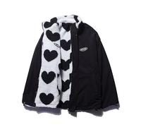 Sumleno Women's Fleece Sherpa Jackets Reversible Kawaii Heart Print Fuzzy Zip Up Cutecore Coats Aesthetic Y2k Gyaru Clothes, Black, L