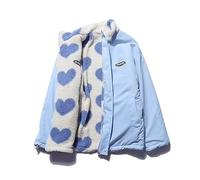 Sumleno Women's Fleece Sherpa Jackets Reversible Kawaii Heart Print Fuzzy Zip Up Cutecore Coats Aesthetic Y2k Gyaru Clothes, Blue, L