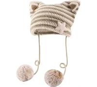 Sumleno Y2k Beanie Cat Ear Gyaru Acubi Devil Crochet Hats Cute Kawaii Star Grunge Aesthetic Pompoms Cutecore Y2k Harajuku Clothes, Khaki, One Size