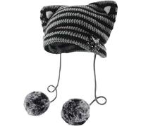 Sumleno Y2k Beanie Cat Ear Gyaru Acubi Devil Crochet Hats Cute Kawaii Star Grunge Aesthetic Pompoms Cutecore Y2k Harajuku Clothes, Gray, One Size