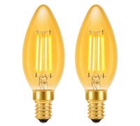 Summalux E14 Vintage LED Candle Light Bulb 4W, Small Screw LED Filament Bulb 400LM, 40W Equivalent, C35 Retro Amber Glass 2200K Warm White, Small Edison Screw SES Bulb, Non-Dimmable, 2 Pack