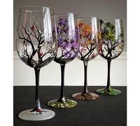 (Summer 1pc) Four Seasons Tree Wine Glasses Spring Summer Winter Fall Set Of Four Hand Painted Art Unique Wedding Anniversary Birthday Housewarming Gift(free Shipp
