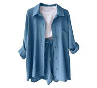 Summer 2 Piece Outfits Women Co Ord Sets, Casual Loose Two Outfit, Lounge Wear Sets for UK, Short Women, Going Out Leisure Suits Track Aesthetic Clothes Blue