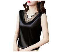 Summer 2024 V Neck Vest Women's Suit with Large Size Satin Design Feeling Wear Bottom Jacket Muscle Shirt Womens (Black, XXXXXL)