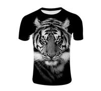 Summer 3D animal tiger pattern printed men's and women's round neck pullover T-shirt (4,M)