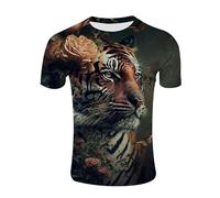 Summer 3D animal tiger pattern printed men's and women's round neck pullover T-shirt (7,3XL)