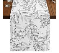 Summer Abstract Leaf Table Runner, Country Farm Tropical Grey Leaves Sketch Style Cotton and Table Linen Runner for Kitchen Dining Home Decor for Party Festival Holiday Decoration Gift 13x120in