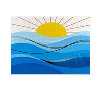 Summer Abstract Ocean Wave Jigsaw Puzzles for Adults 500 Piece, Modern Retro Sea Funky Wooden Puzzles, Minimalist Printed Decor for Entertainment Creative