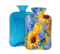Summer Abstract Sunflowers Hot Water Bottle with Cover, 2L PVC Hot Water Bag for Pain Relief, Hand Foot Warmer, Hot & Cold Therapy with Removable Cover, Gift for Women Kids Family