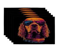 Summer American Cocker Spaniel Dog Placemats Set of 6, 12x18 Inch, Cool Beach Coastal Puppy 6Pcs Soft Table Mats for Dinning, Retro Pet Pattern Holiday Home Kitchen Decor