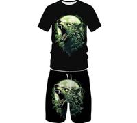 Summer Animal Wolf 3D Printed Short Sleeved Shorts Set, Casual Street Sports Men's and Women's Set (S,8)