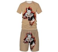 Summer Animal Wolf 3D Printed Short Sleeved Shorts Set, Casual Street Sports Men's and Women's Set (XL,1)