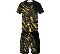 Summer Animal Wolf 3D Printed Short Sleeved Shorts Set, Casual Street Sports Men's and Women's Set (XL,5)