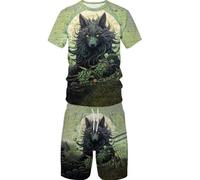 Summer Animal Wolf 3D Printed Short Sleeved Shorts Set, Casual Street Sports Men's and Women's Set (XXL,7)