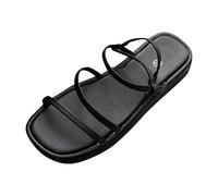 Summer Arch Support Chunky Sandals for Women Women Sandals Fashionable Pattern Summer Open Toe Comfortable Buckle Up Thick Bottom Flat Comfortable Black Strappy Woman Sandal (Black,4.5)