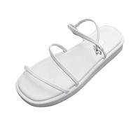 Summer Arch Support Chunky Sandals for Women Women Sandals Fashionable Pattern Summer Open Toe Comfortable Buckle Up Thick Bottom Flat Comfortable Black Strappy Woman Sandal (White,4.5)