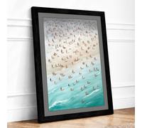 Summer at the Shore Coastal Framed Wall Art Print A3 Black