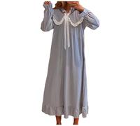 Summer Autumn Dresses for Women UK Clearance Ladies Nightdress Long Sleeve Nighties Soft Nightwear Lightweight Lounge Loose Comfort Sleepwear V Neck Nightdress Loungewear Nightwear Women Dresses Blue