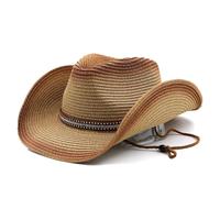 Summer autumn foldable men's and women's retro sunflower belt sunshade sun protection large eave western cowboy hat straw(KhakiRed)