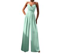 Summer Backless Jumpsuit Women's Jumpsuits Women's Trousers Sleeveless Playsuits V-Neck Straps Bodysuit Wide Plain Romper Chic Elegant Bib Shorts for Evening, Wedding, Ceremony, Party, Mint Green, M