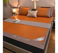 Summer Bam-Boo Sleeping Mat, Foldable Double Sided Rattan Cooling Mat, Breathable Carbonized Bam-Boo, Indoor Roll-up Runner Rug for Bedroom, Living Room, Entryway
