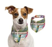 Summer Bandanas for Dogs Garden with Birds and Flowers Dog Bandanas Washable Adjustable Dog Triangle Scarf Bibs Cute Pet Bibs for Medium Large Dogs Puppy and Cats Large