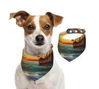 Summer Bandanas for Dogs Pirate Ship in The Sunset Dog Bandanas Washable Adjustable Dog Triangle Scarf Bibs Cute Pet Bibs for Medium Large Dogs Puppy and Cats Large