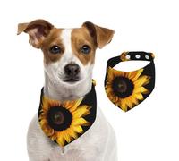 Summer Bandanas for Dogs Sunflower On Black Background Dog Bandanas Washable Adjustable Dog Triangle Scarf Bibs Cute Pet Bibs for Medium Large Dogs Puppy and Cats Medium