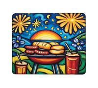 Summer BBQ Grill Mouse Pad, Colorful Sunset Landscape Design, Fun Outdoor Picnic Mat for Computer, Laptop, Non-Slip Gaming Mousepad for Home and Office Square 8x10 Inch