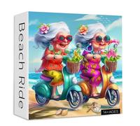 Summer Beach 1000 Piece Puzzle for Adults, PICKFORU Funny Beach Ride Jigsaw Puzzles, Unique Difficult Grandma Motorcycle Theme as Home Decor