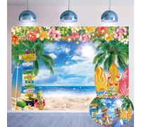 Summer Beach Backdrop for Photography 7x5FT Tropical Hawaiian Palm Trees Surfboard Background Summer Beach Party Decorations Supplies Photo Props