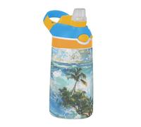 Summer Beach Blue Sea Beautiful Sunshine Green Coconut Trees Wave Surfing Water Bottle Kids with Leak Proof Spout Lid Lightweight Gym Water Bottle for Travel, Camping, Sports botellas para agua