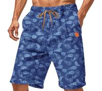Summer Beach Chino Shorts for Men Regular Fit Baggy Shorts， Comfort Printed Cropped Trousers， Breathable Drawstrings Pants for Outdoor Holiday Summer Beach Party Travelling with Pockets Blue