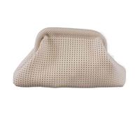 Summer Beach Clutch Bag Crochet Hollow Out Knitting Dumpling Pouch for Women Casual Solid Color Small Handbag(Beige)