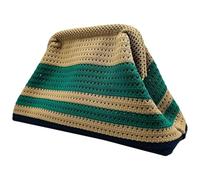 Summer Beach Clutch Purse for Women Striped Color Crochet Bag Ruched Dumpling Bag for Party Prom (Green)
